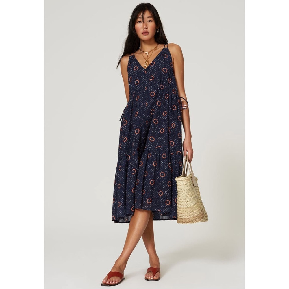 Apiece Apart Navy and Red Midi Dress